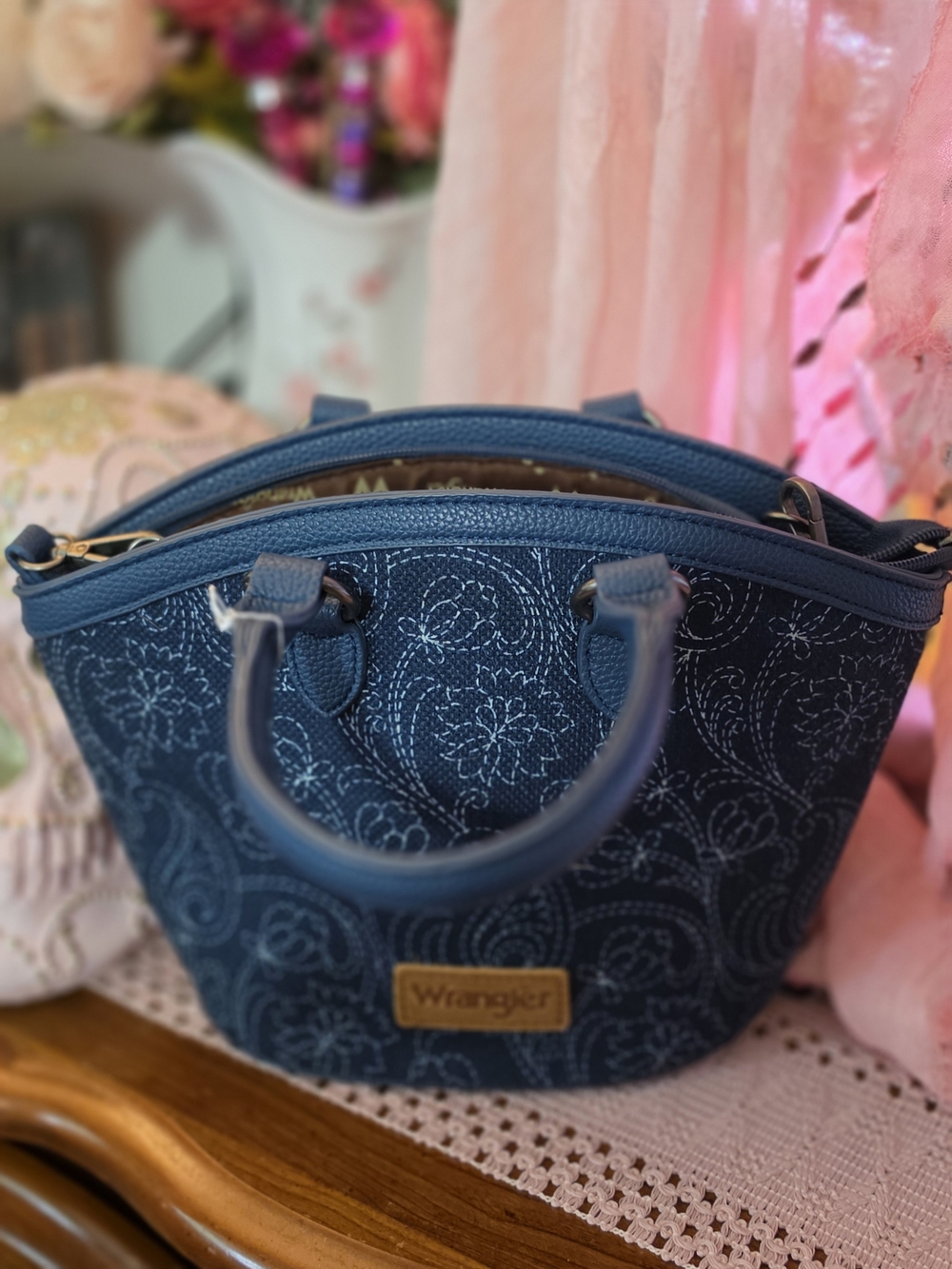 Wrangler Dark Blue Embroidered Satchel